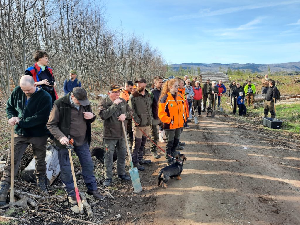 Gruppe bei Baumpflanzaktion im Freien